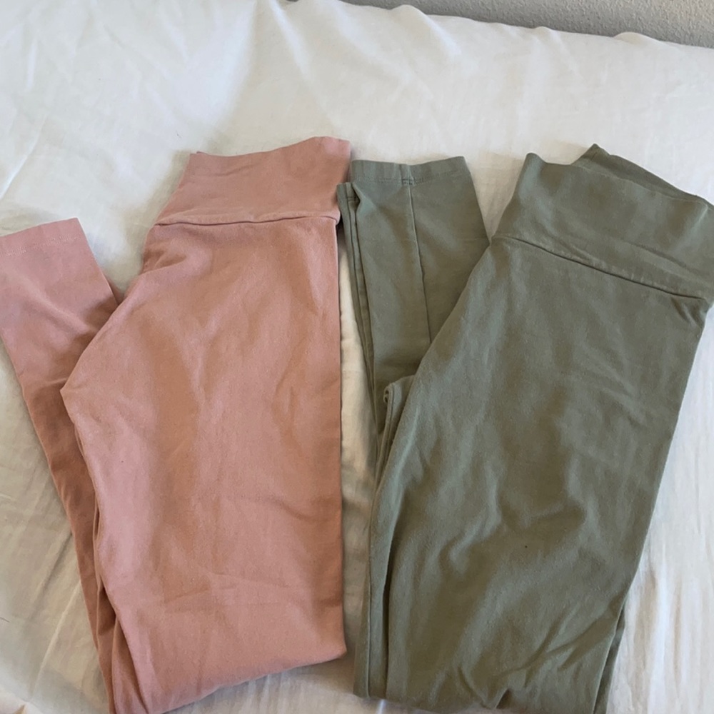 Pink and green yoga leggings